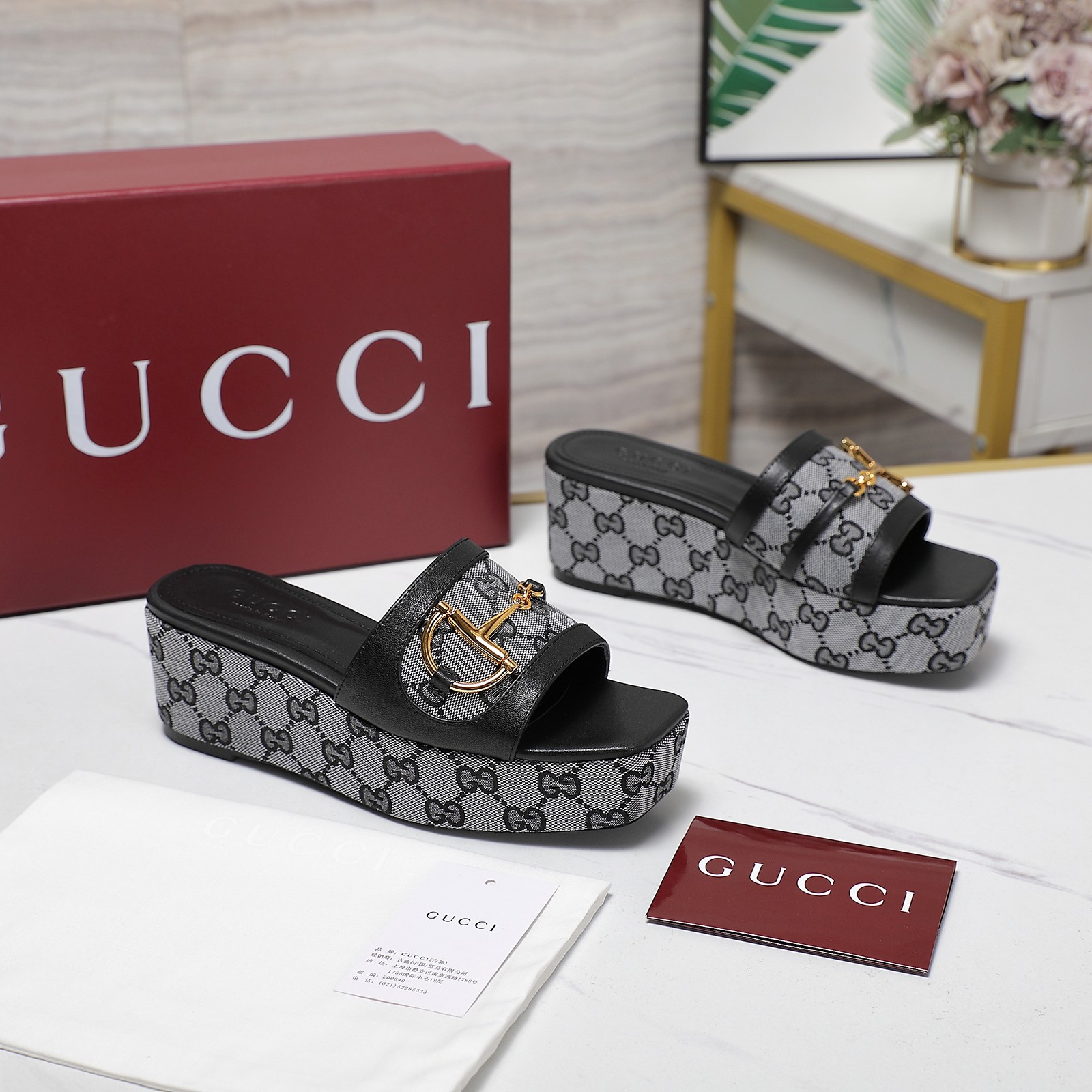 Gucci D-ring Platform Wedge Sandals Mules Slides Designer Shoes 7 a1746344897648 5678