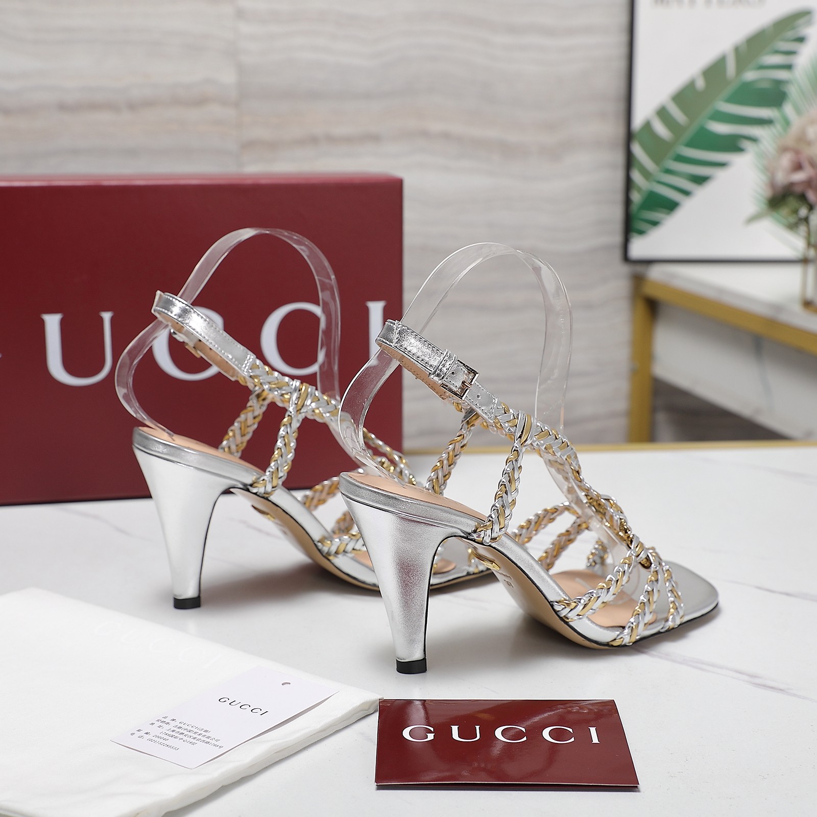 Gucci Crystal-Embellished Braided Heeled Sandals, Silver Leather, Designer Shoes 3 a1746360710138 7423