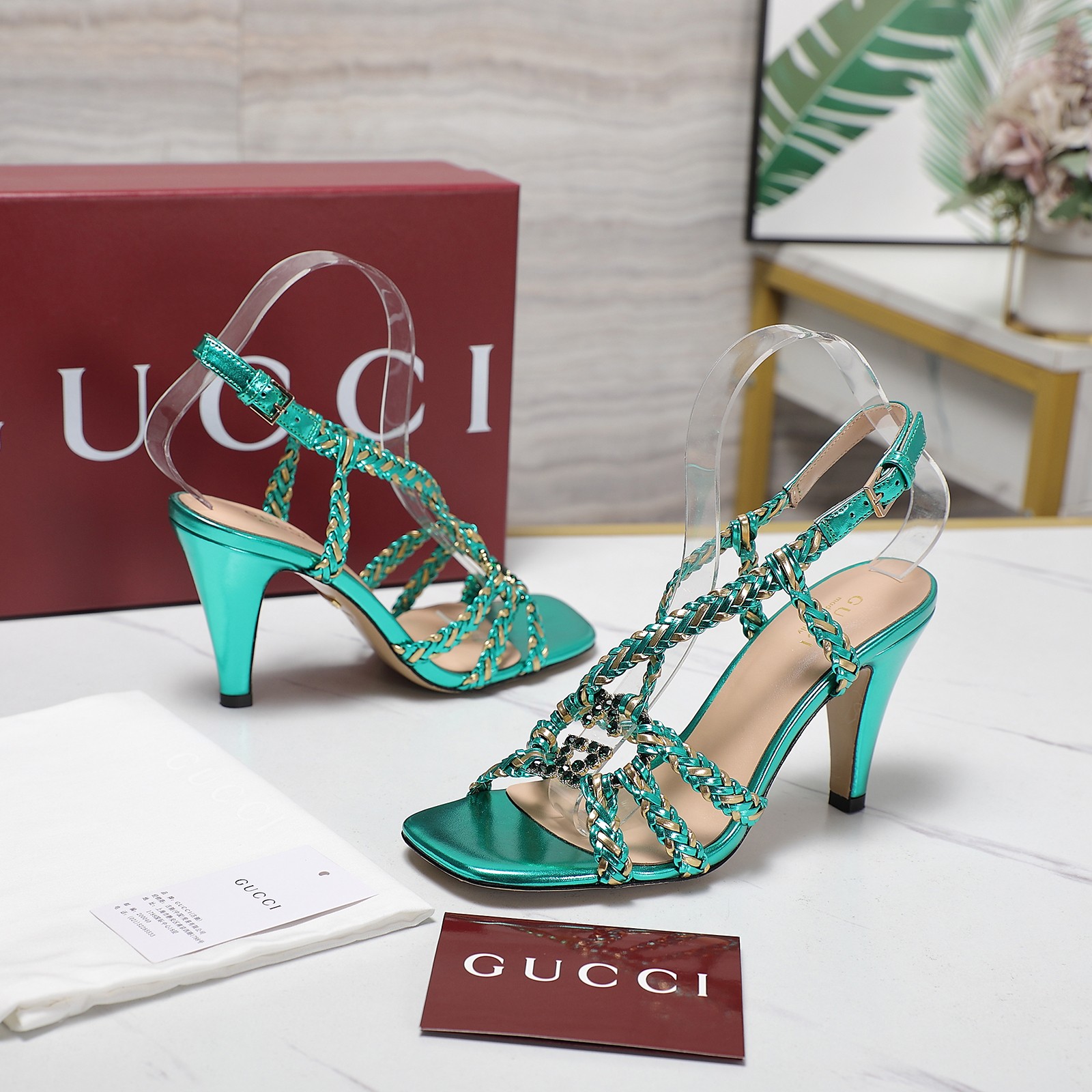 Gucci Crystal-Embellished Braided Heeled Sandals in Metallic Green 8 a1746360961035 6457