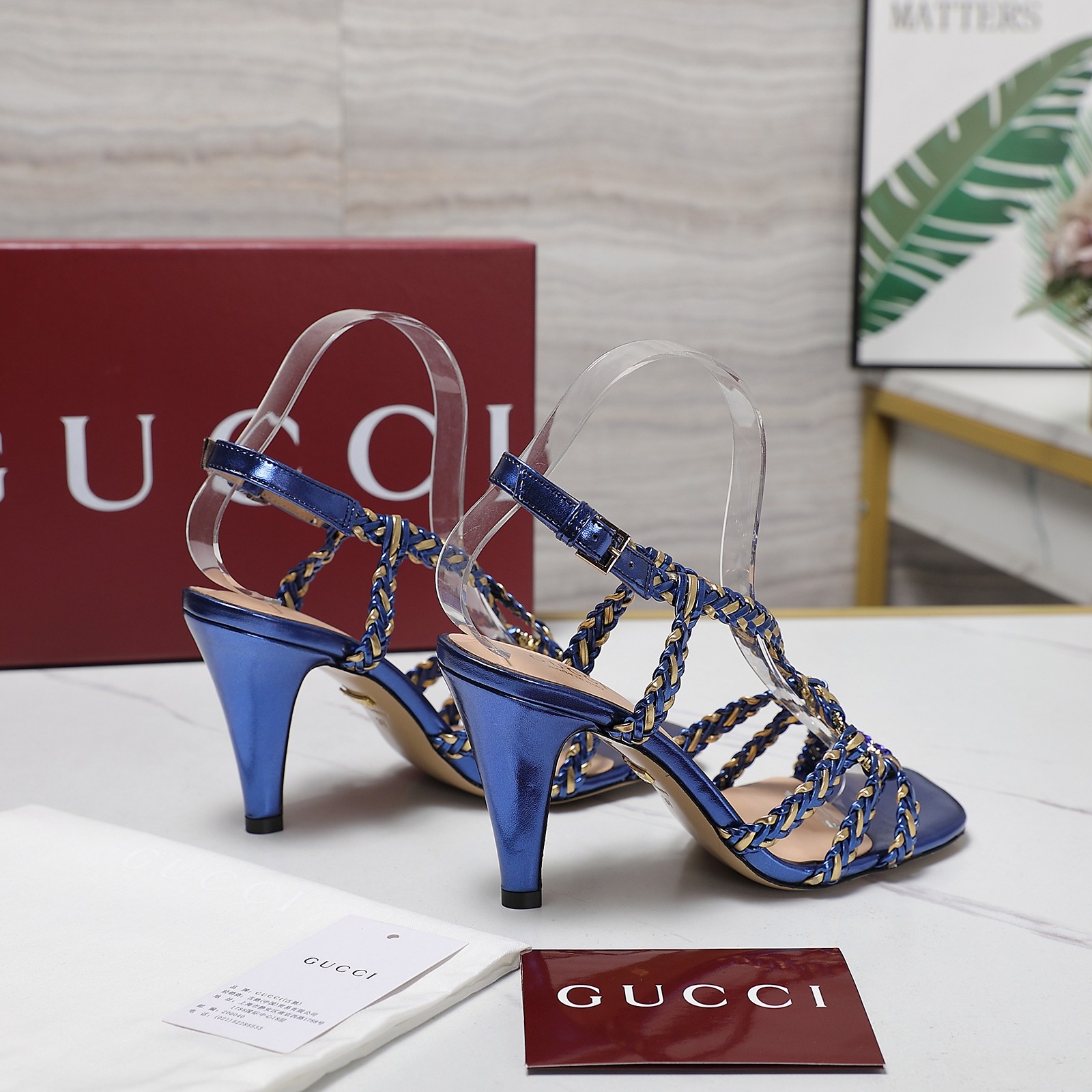 Gucci Crystal-Embellished Braided Strap Heeled Sandals,Blue, Elegant Design 10 a1746361014165 7018