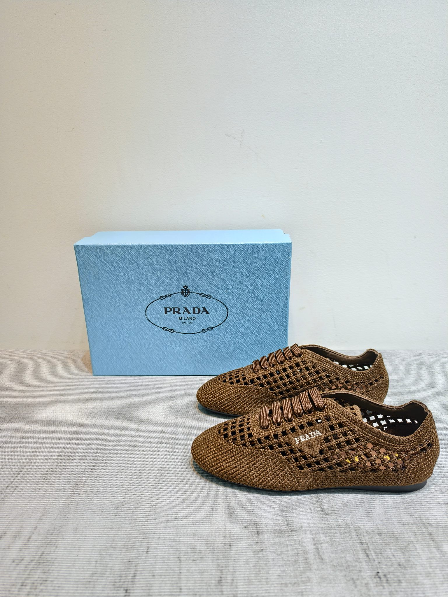 Prada Woven Mesh Lace-Up Flats
