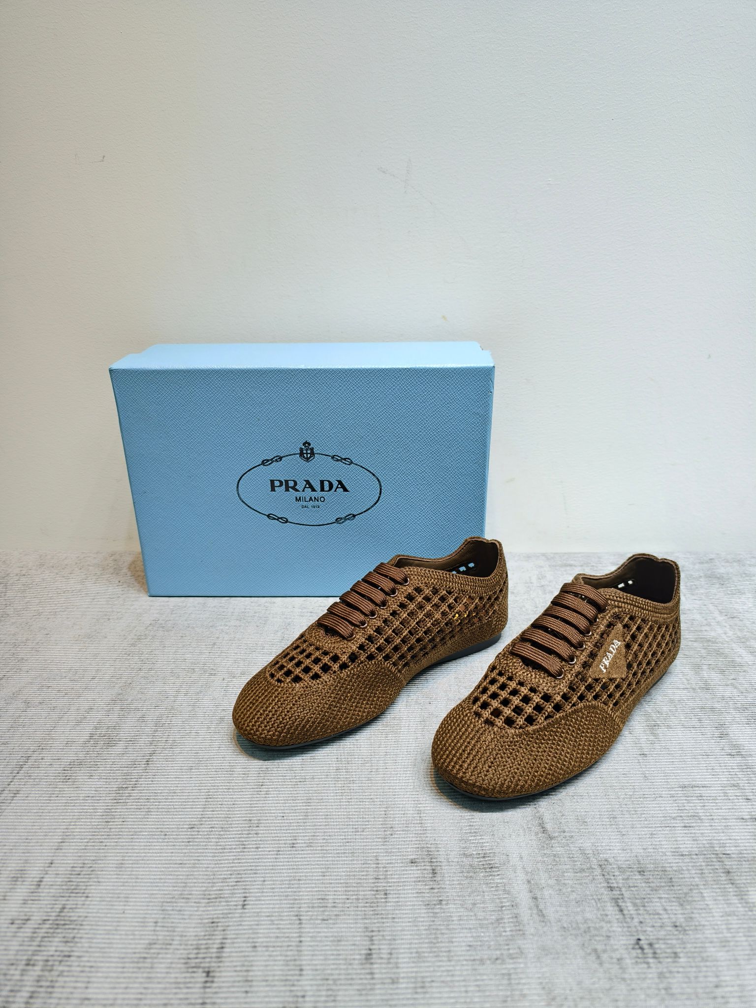Prada Woven Mesh Lace-Up Flats