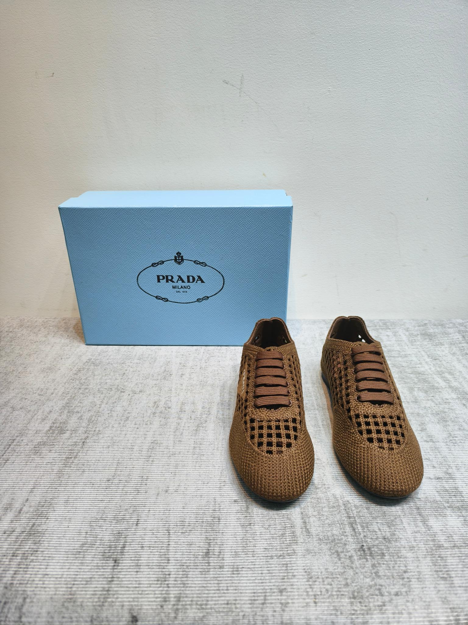 Prada Woven Mesh Lace-Up Flats