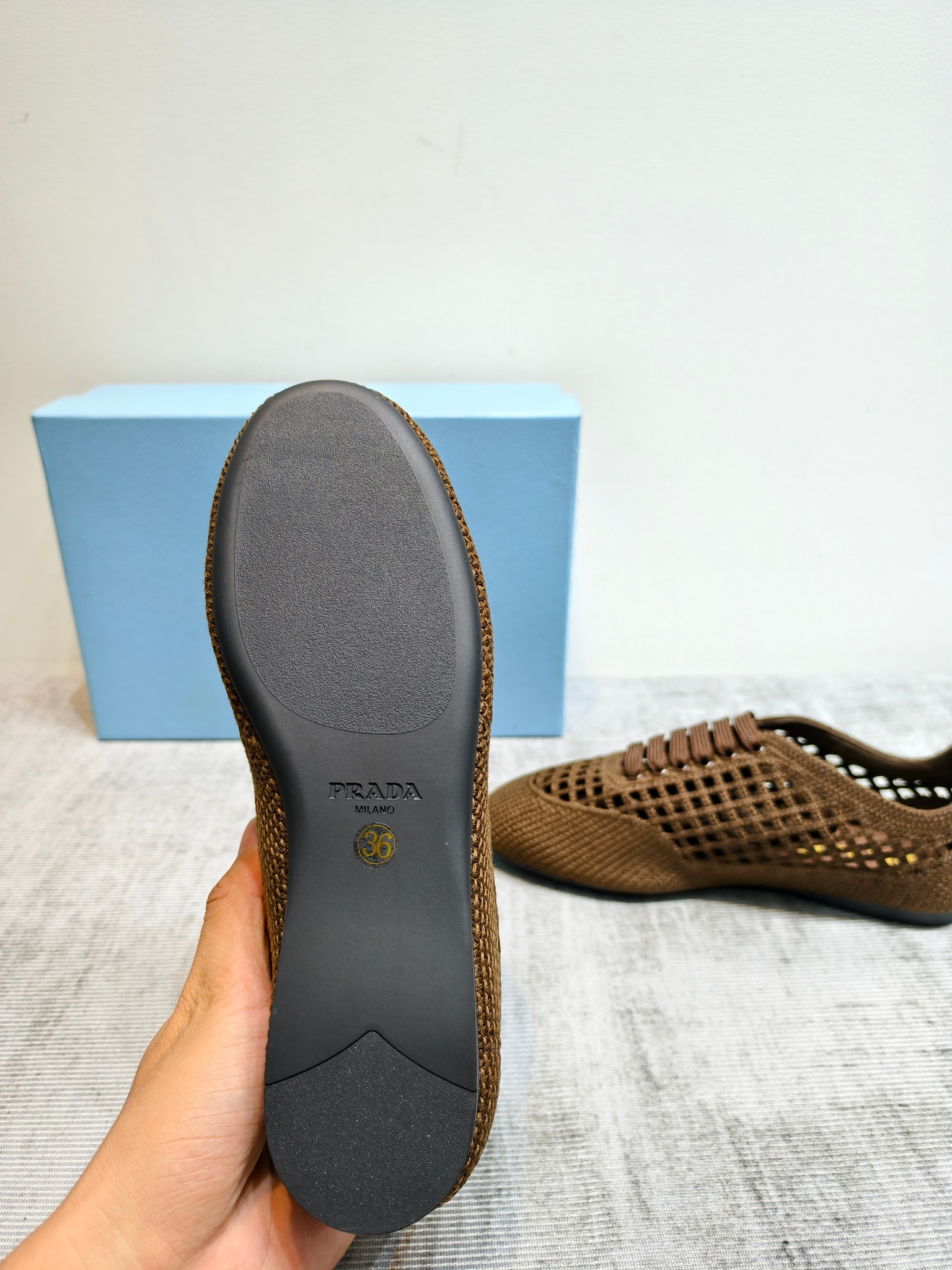 Prada Woven Mesh Lace-Up Flats