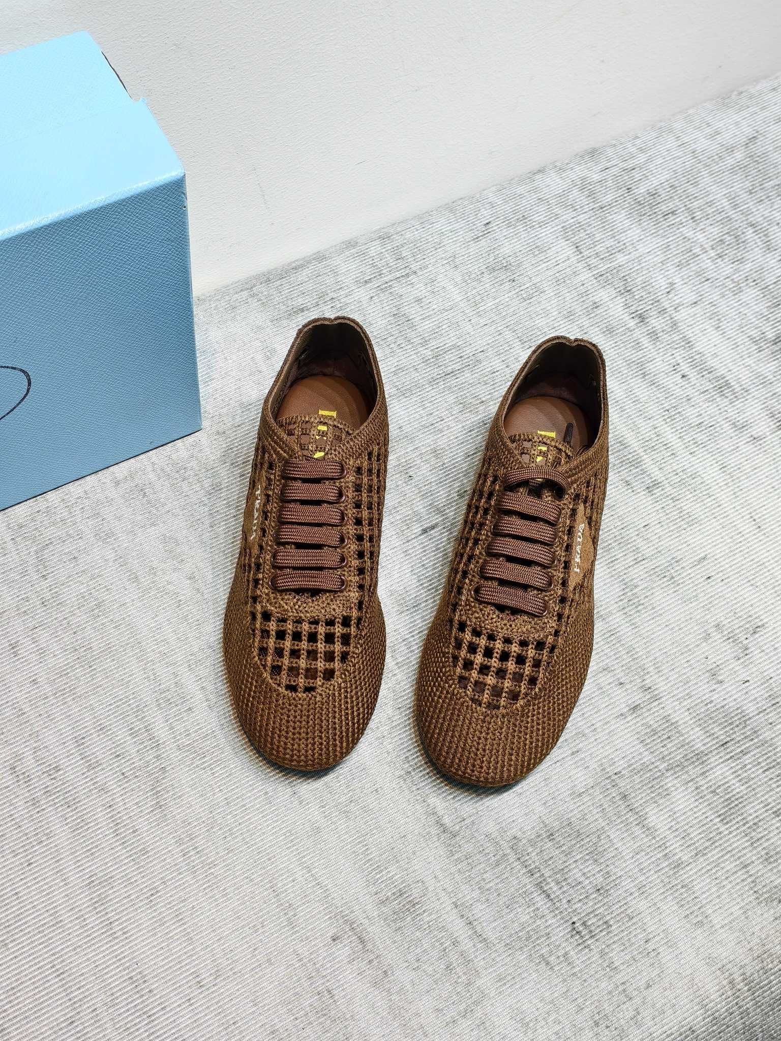 Prada Woven Mesh Lace-Up Flats