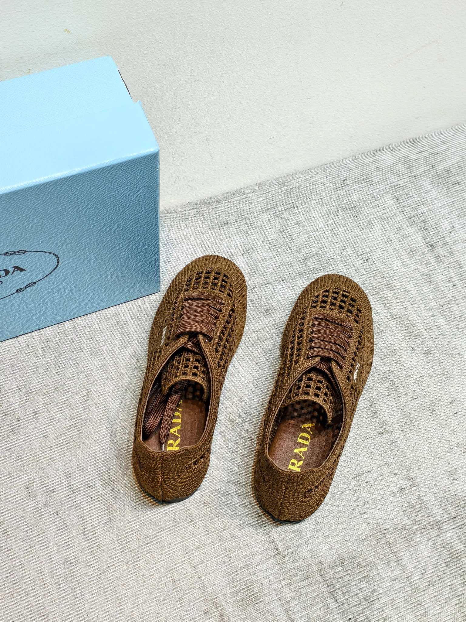 Prada Woven Mesh Lace-Up Flats