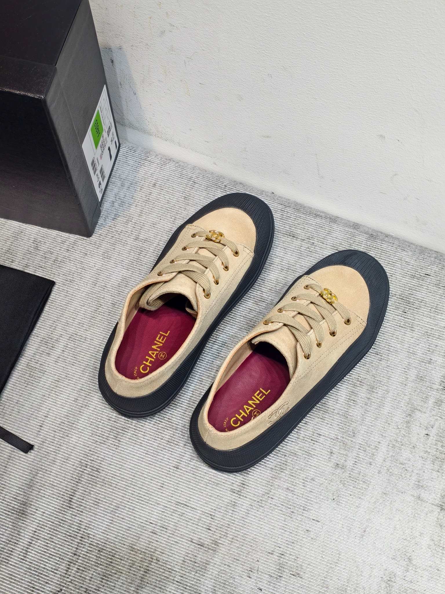 Chanel Beige Canvas Cap Toe Sneakers