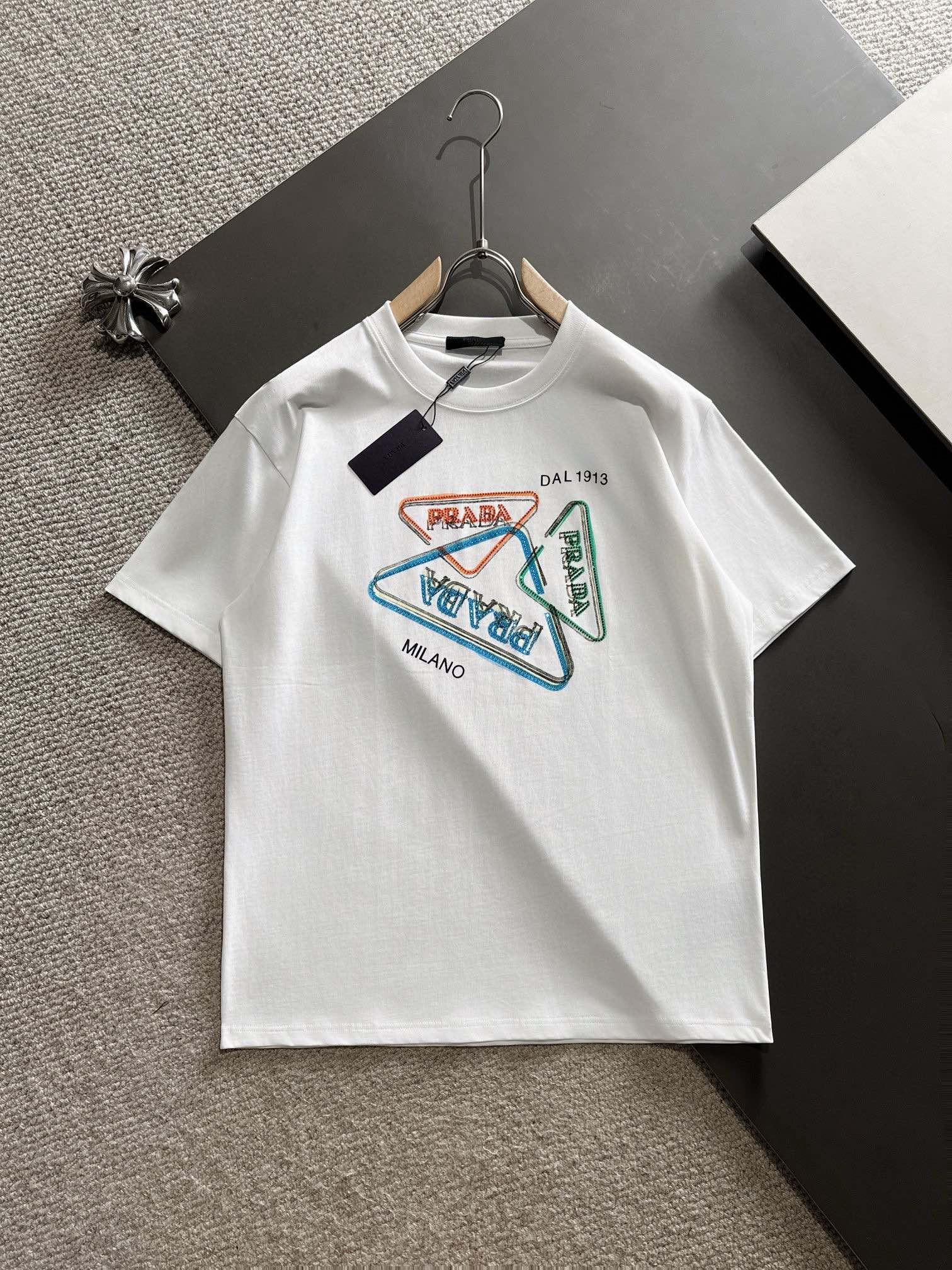 Brand Designer Replica
 Prada Clothing T-Shirt Black White Printing Unisex Spring Collection Short Sleeve