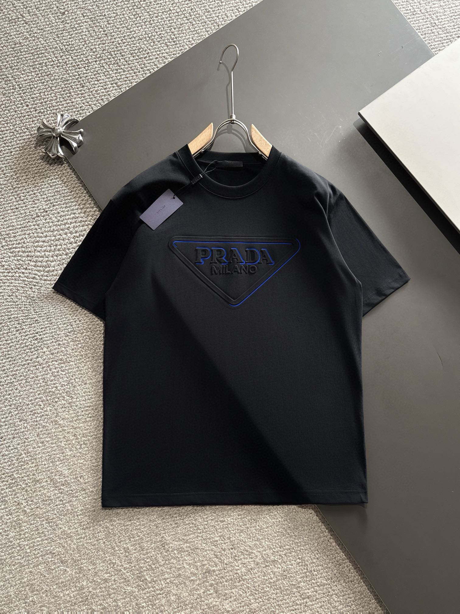 Prada Clothing T-Shirt Black White Unisex Spring Collection Short Sleeve