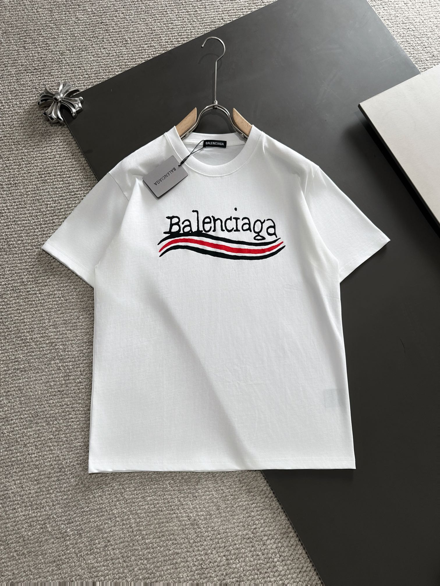 Balenciaga Clothing T-Shirt Black Grey Red White Printing Unisex Short Sleeve