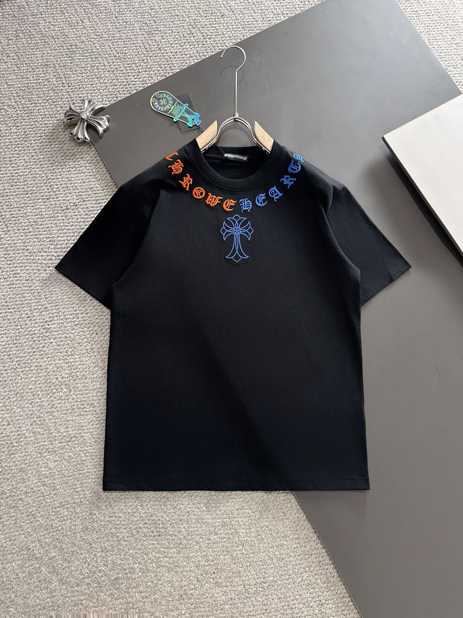 Chrome Hearts Clothing T-Shirt Black White Embroidery Unisex Spring Collection Short Sleeve