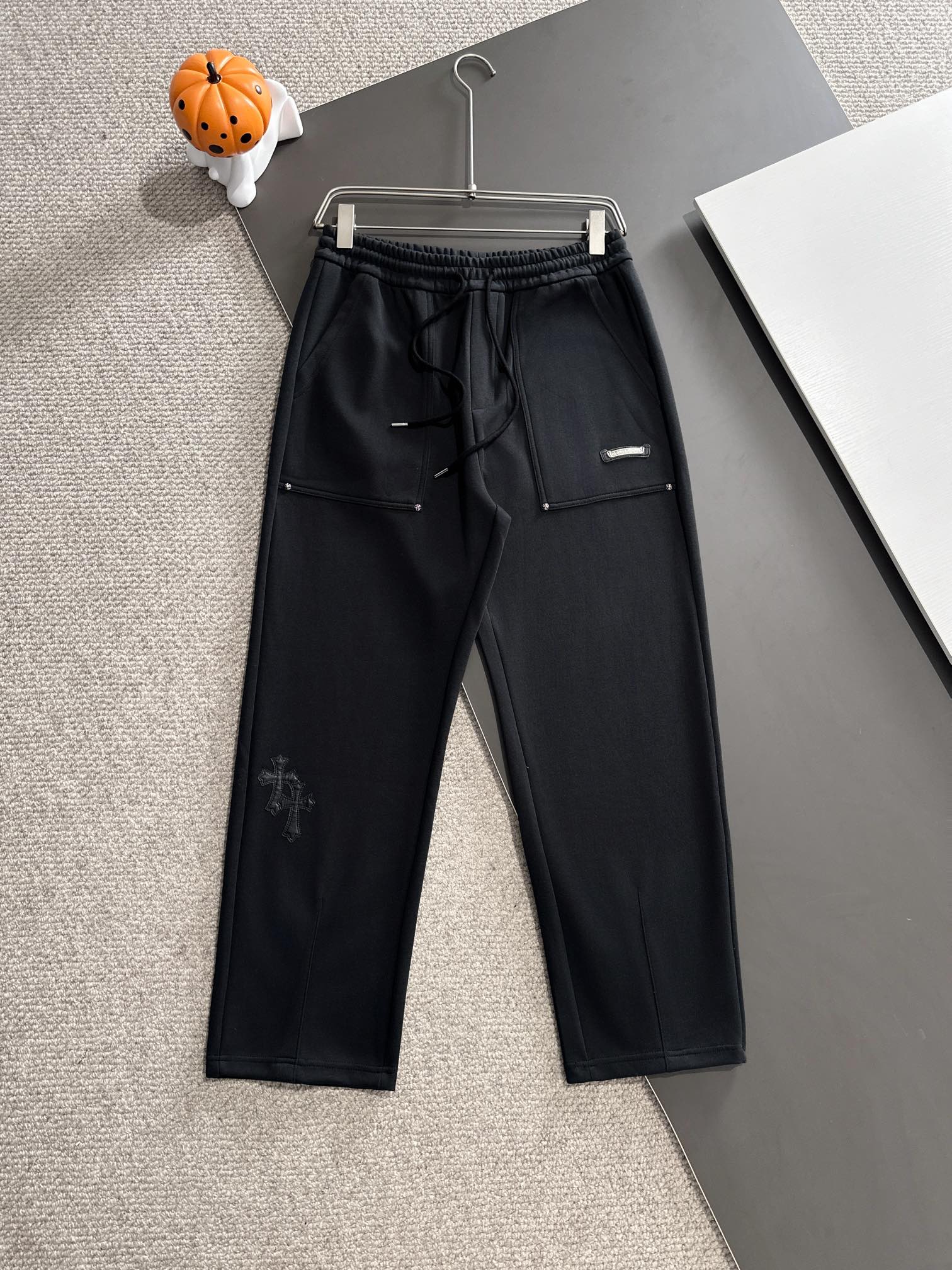 Chrome Hearts Ropa Pantalones Negro Peinado Algodón Colección de otoño Piernas anchas