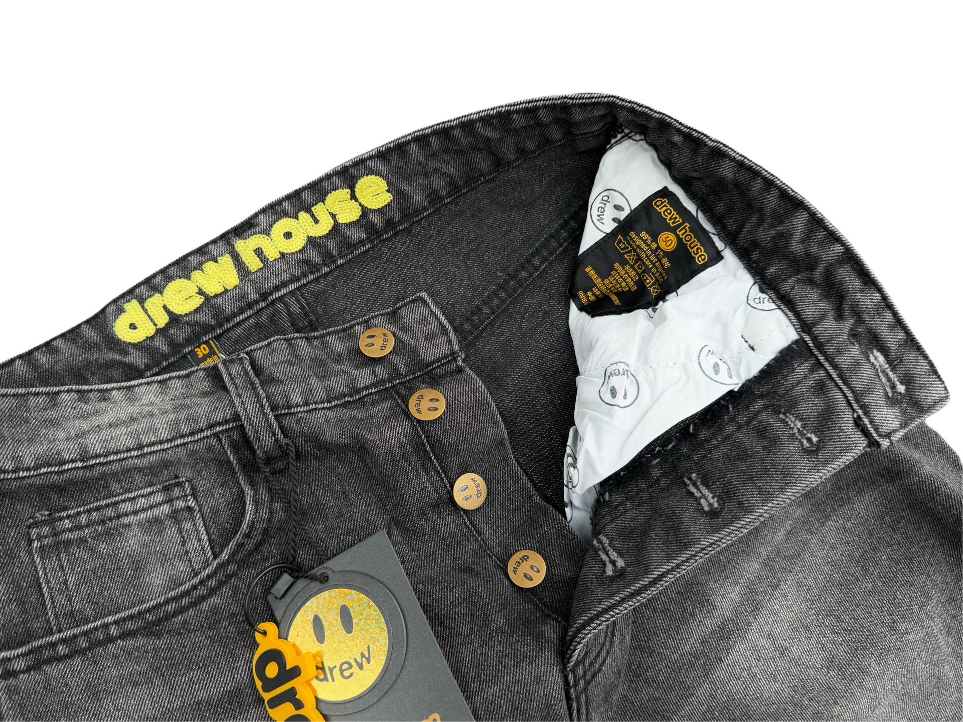 DREW HOUSE Jeans Rectos Anchos Destruidos con Smiley Face para Hombre y Mujer 29 i1743994514756 8202 0 28