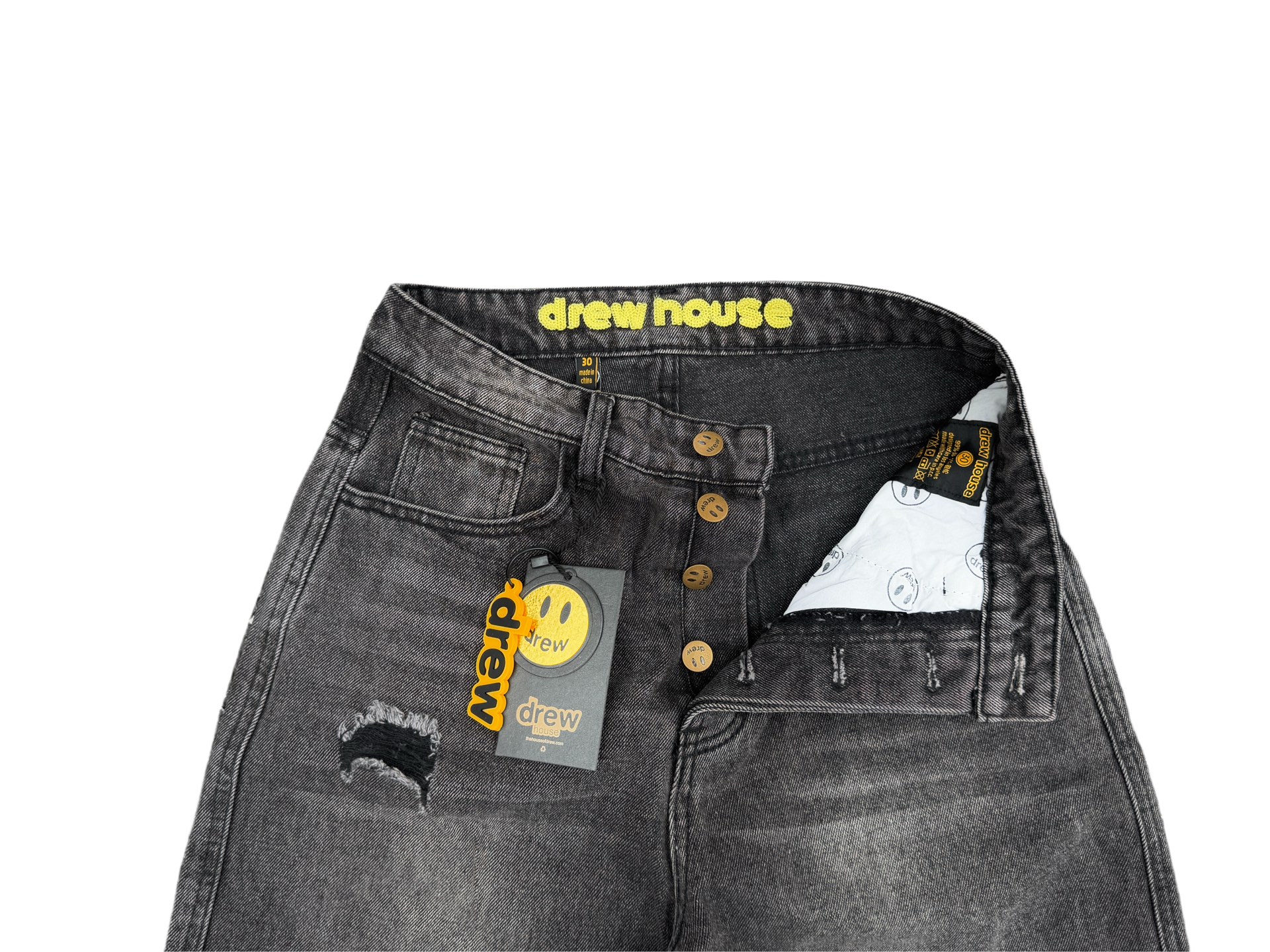 DREW HOUSE Jeans Rectos Anchos Destruidos con Smiley Face para Hombre y Mujer 23 i1743994516075 3632 0 22