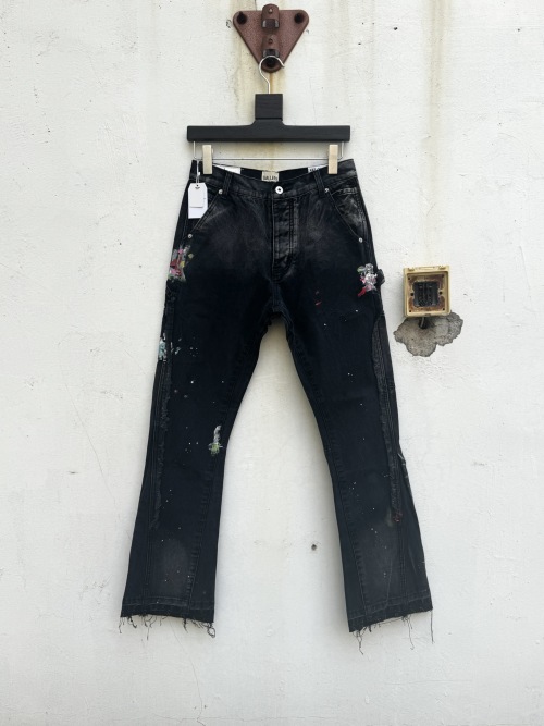 Gallery Dept. Black Splatter Denim Jeans Patches Flare Leg Distressed 1 Gallery Dept. Black Splatter Denim Jeans Patches Flare Leg Distressed