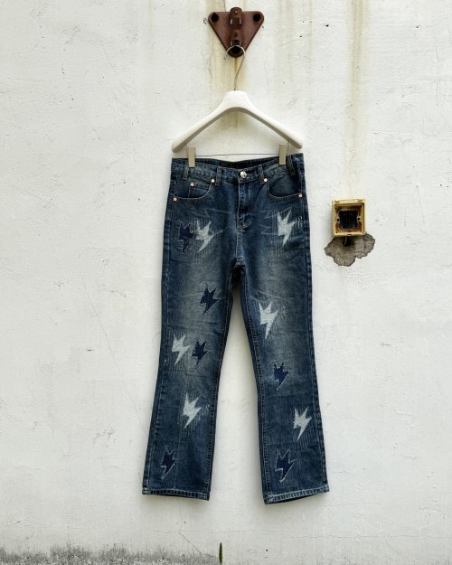 Vintage Lightning Bolt Jeans, High-Waisted Denim with Retro Wash - New Arrival 1 Vintage Lightning Bolt Jeans, High-Waisted Denim with Retro Wash - New Arrival