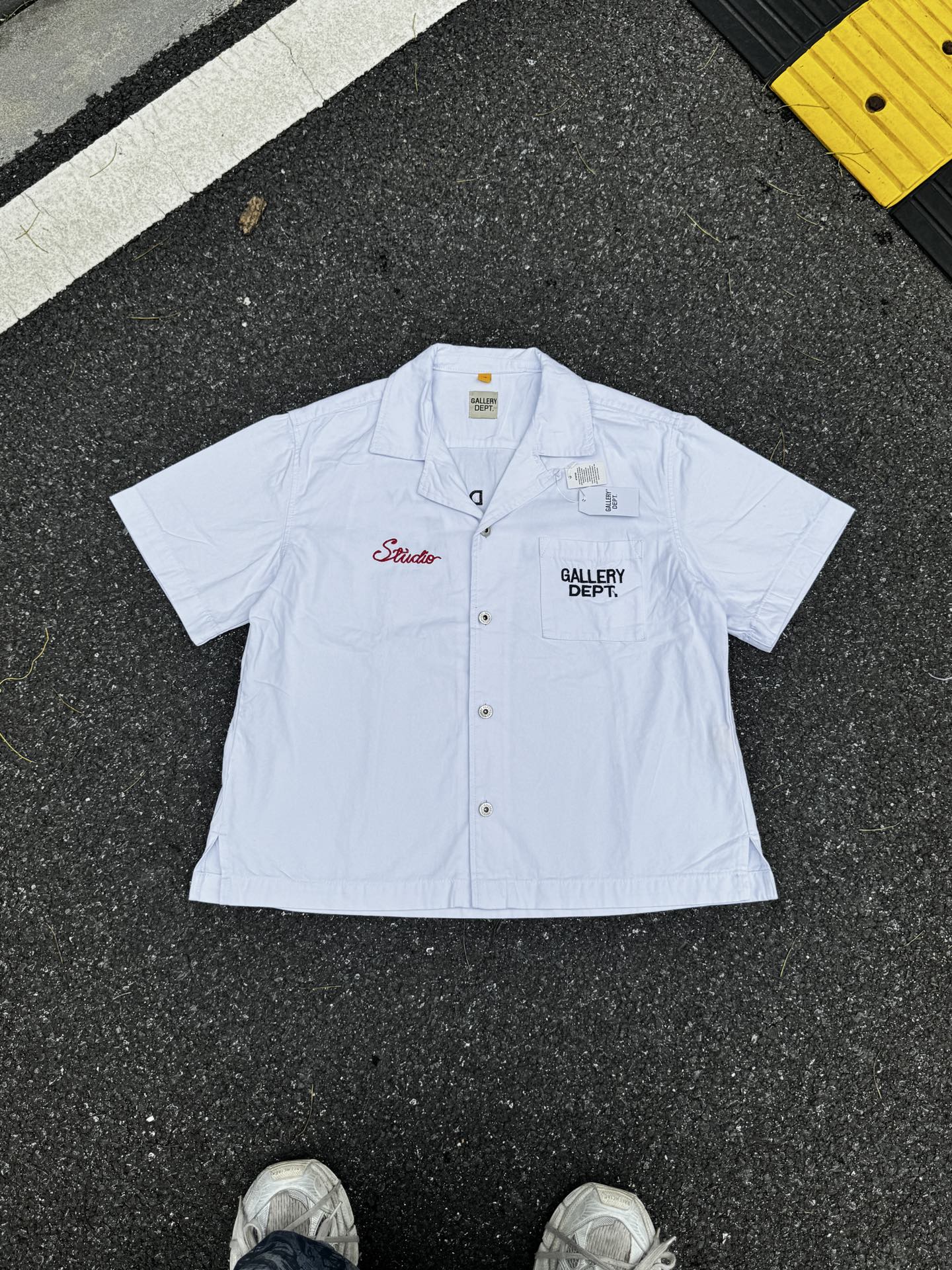 GA222 blanca Gallery dept Atelier Parker Shirt camiseta de manga corta de lona de trabajo bordada de tela pes…