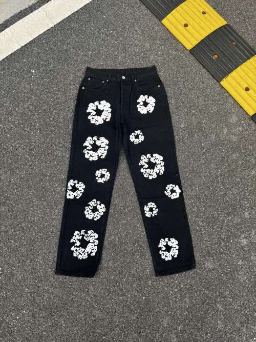 Denim Tears Black Straight-Leg Jeans with Floral Print Distressed Cotton 1 Denim Tears Black Straight-Leg Jeans with Floral Print Distressed Cotton
