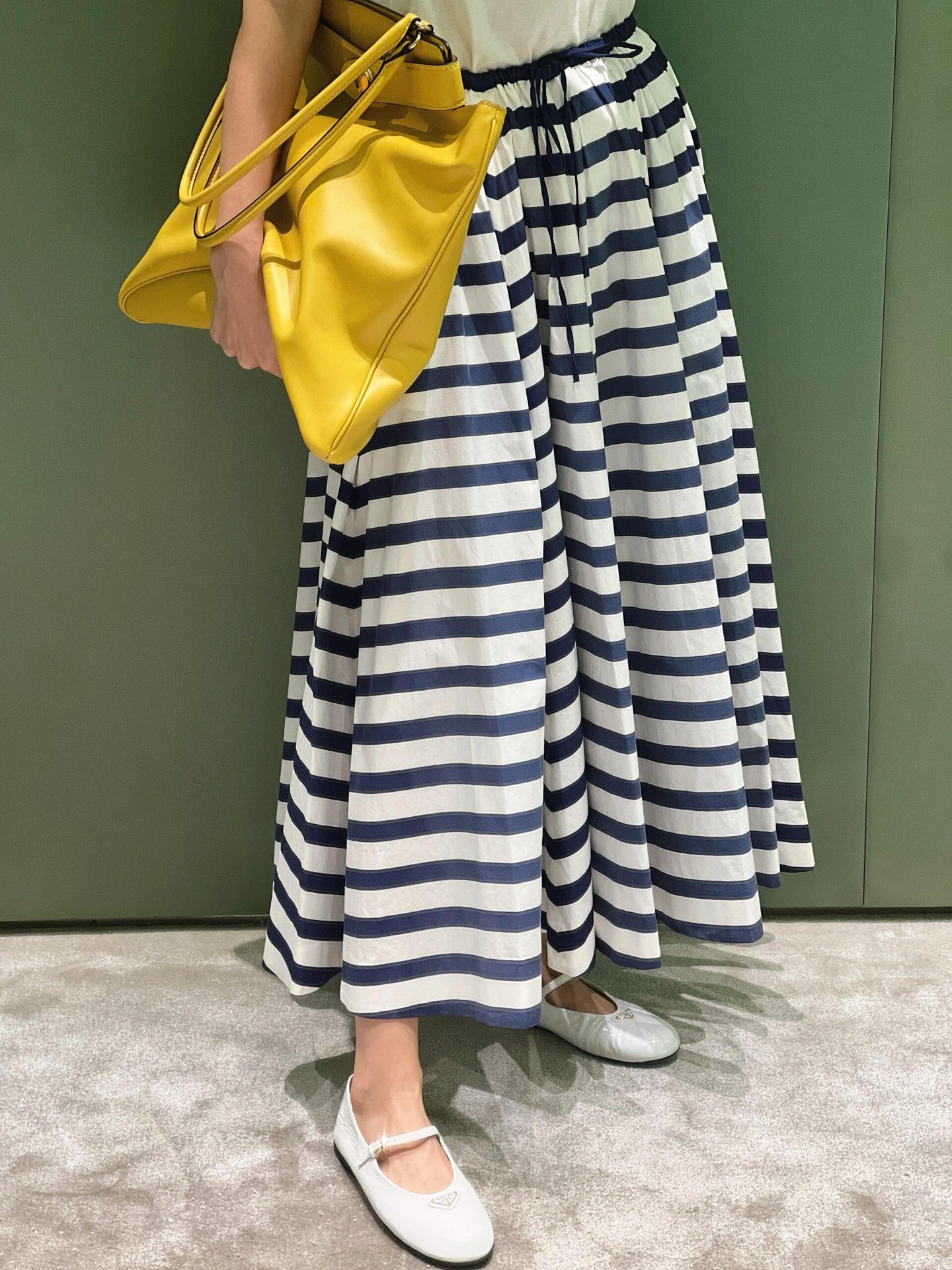 Striped Midi Skirt High Waist A-Line Skirt With Drawstring, Casual and Stylish