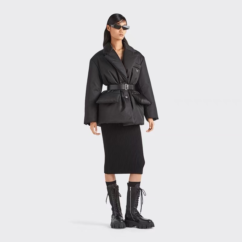 Prada Women's Black Belted Padded Jacket | Winter Fall New Collection 1 i1756525801753 3901 0 0
