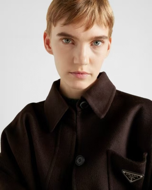 Prada Wool and Cashmere Blend Overshirt with Triangle Logo - Sophisticated Style 1 Prada Wool and Cashmere Blend Overshirt with Triangle Logo - Sophisticated Style