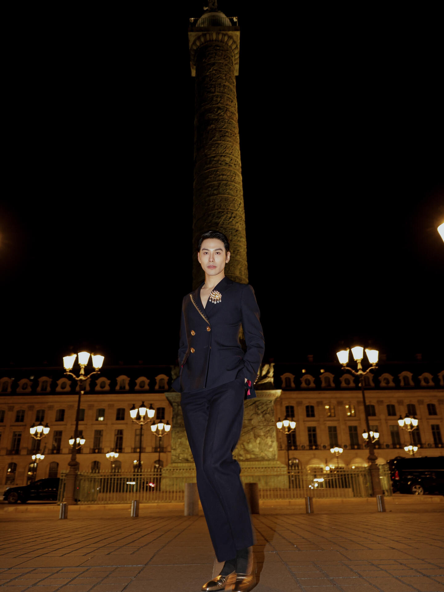 Elegant Women's Navy Blue Suit with Brooch and Contrast Stitching 1 i1757644922051 1631 0 0