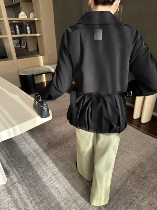 Loewe Women's Black Belted Collar Short Trench Coat Jacket Size S M L 1 Loewe Women's Black Belted Collar Short Trench Coat Jacket Size S M L