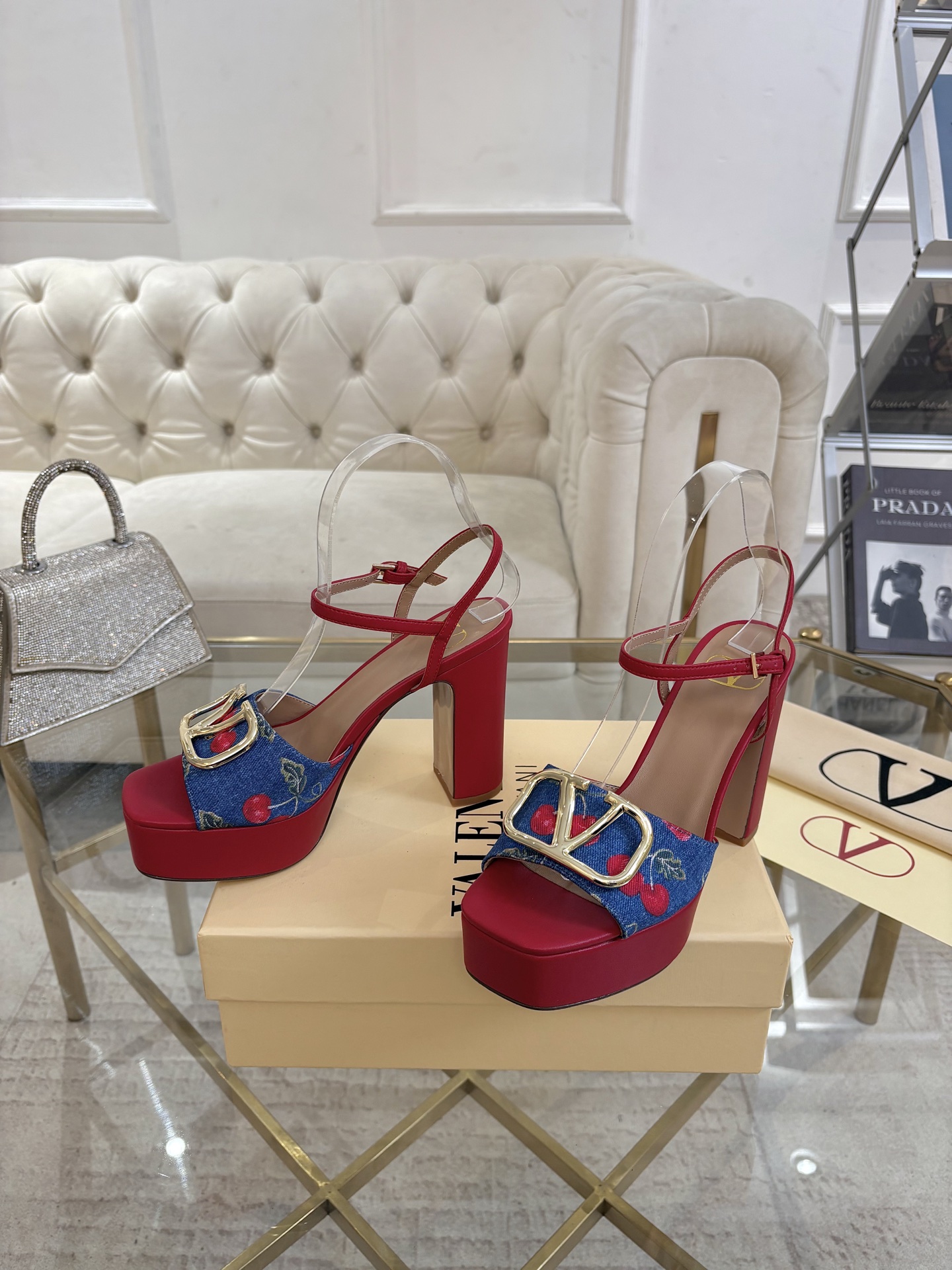 Valentino Red Floral Platform Sandals