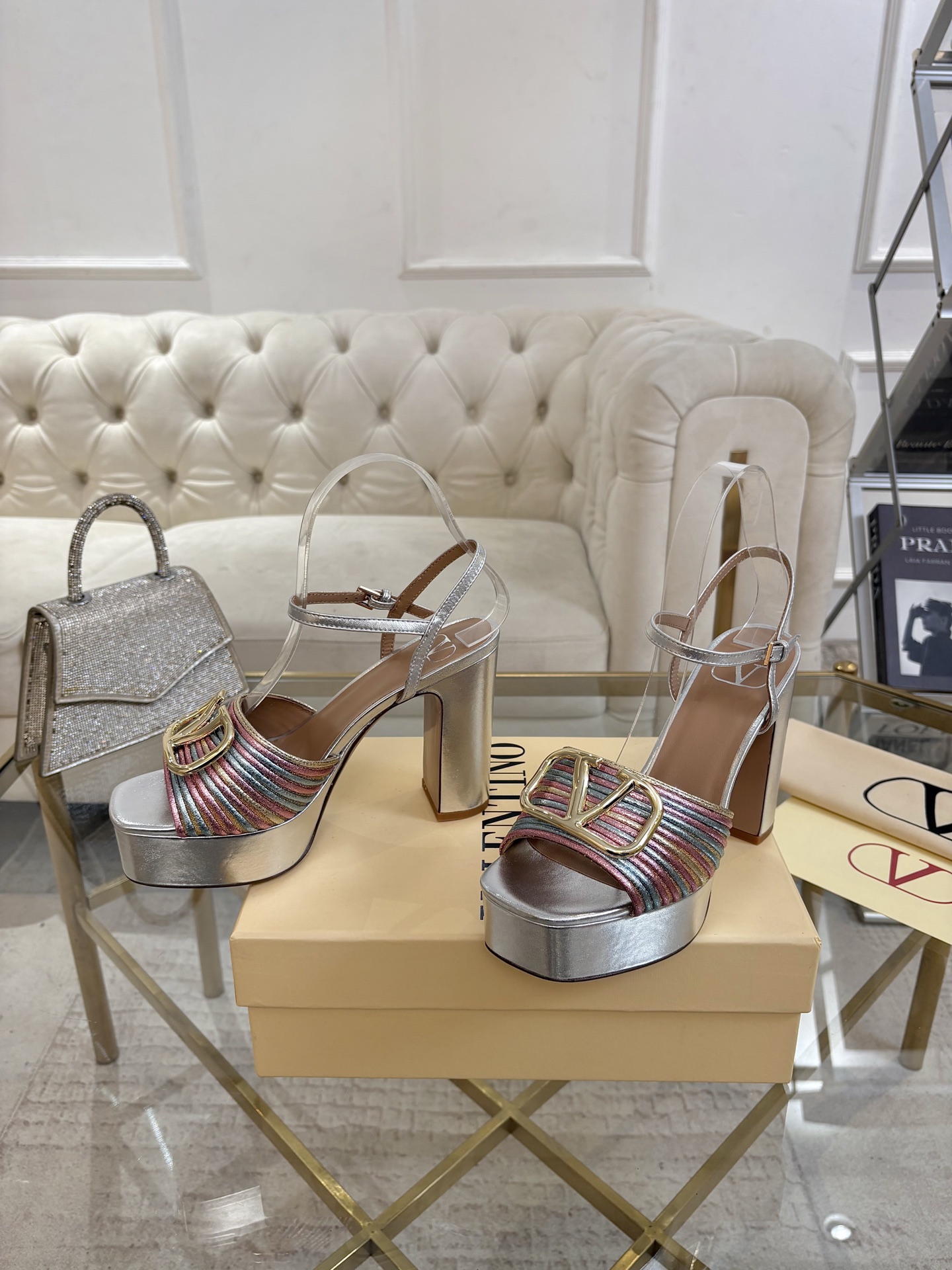 Valentino Multicolor Logo Platform Sandals