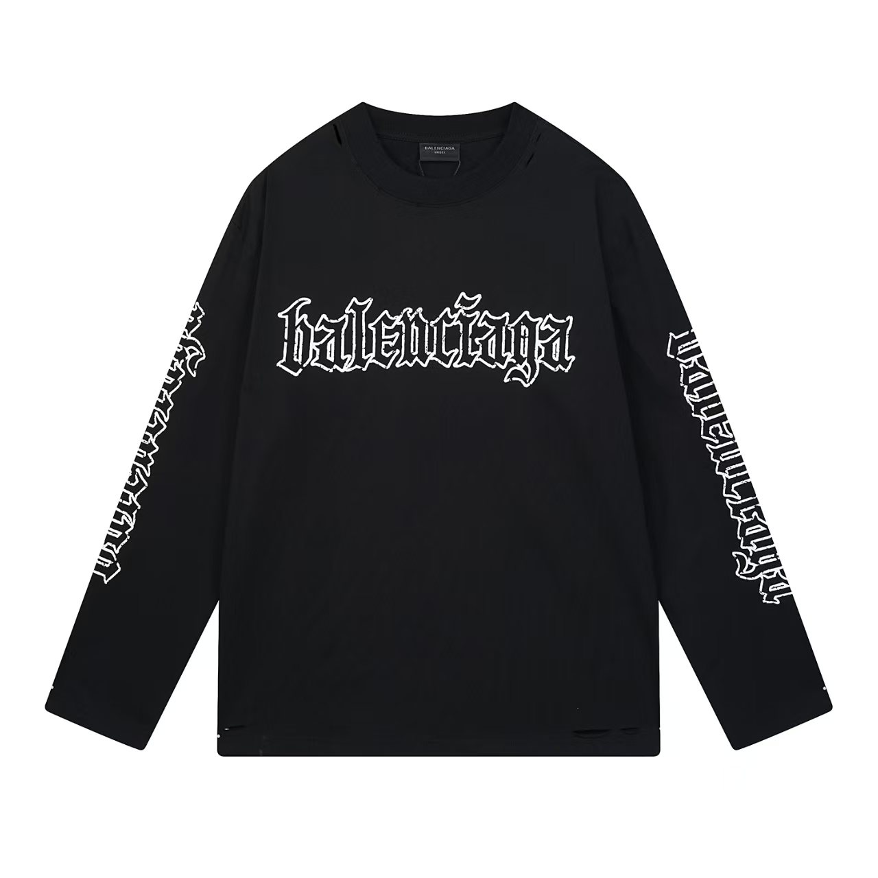 P180


【顶级版本】
 3288#大货细节图 
#巴黎25FW哥特字母印花做旧磨损割破长袖# 
BALENCI*GA巴黎# 
面料采用260g巴黎专用双纱*高克重1比1双纱罗纹 
前后幅左右袖子采用进口胶浆网点印花工艺+成衣水洗磨损磨破做旧工艺
os落肩宽松版型 男女同款！！
码数：xs-L码
颜色：2个色（白.黑）