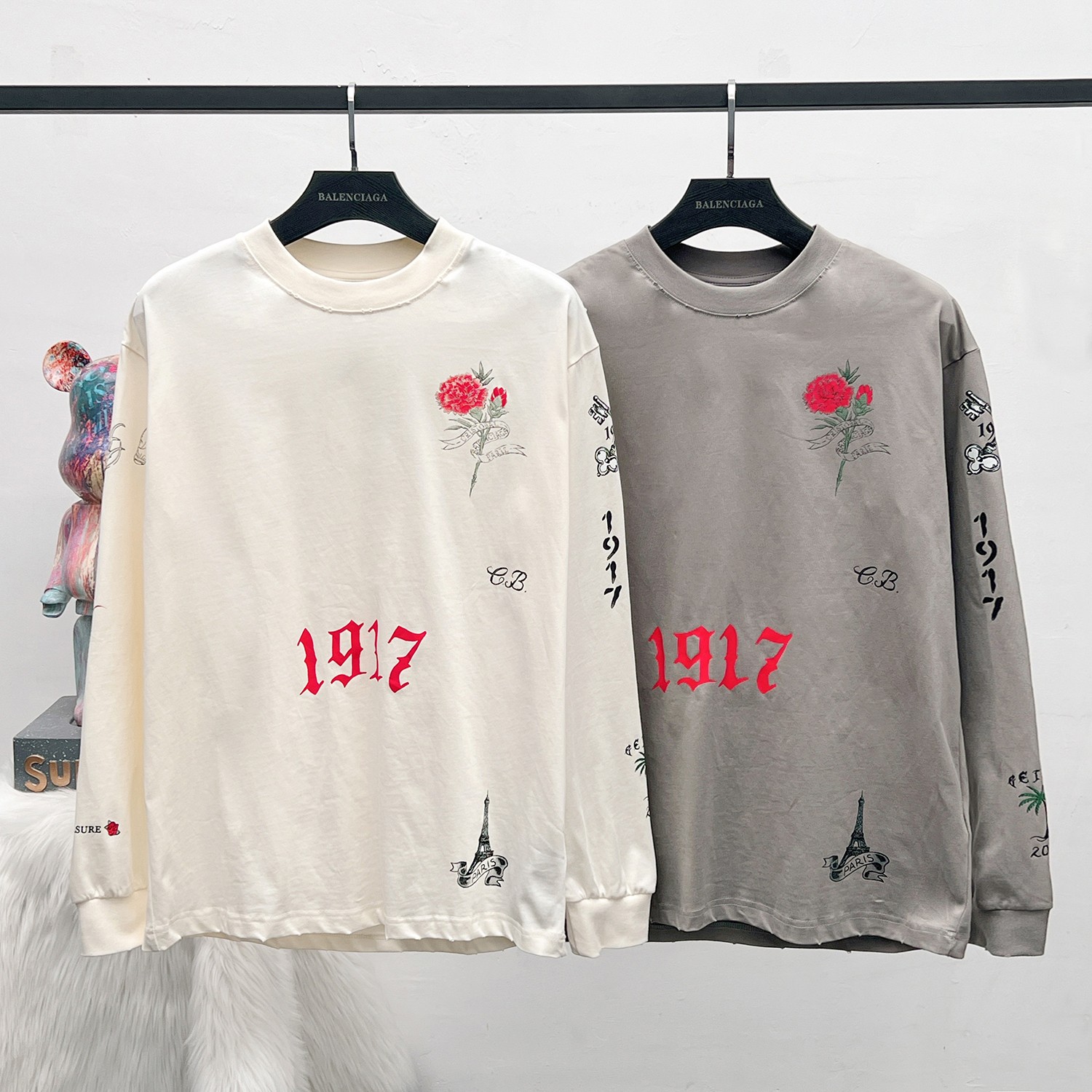 P105 [Versión superior] Foto colgante de artículos grandes #Paris 26FW Manchester United Limited 1917 estampado de rosa…