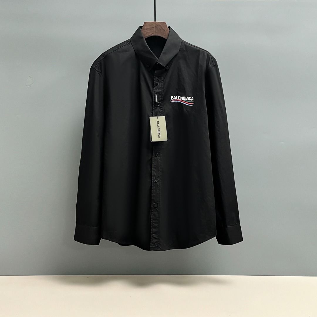 P95 BALENCIAGA/París Camisa de principios de otoño con estampado y bordado, tejido clásico de algodón de 40 cabos imita…