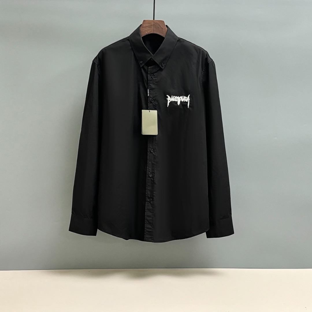 P95 BALENCIAGA/París Camisa de principios de otoño con bordado, tejido clásico de algodón de 40 cabos imitación Tencel …