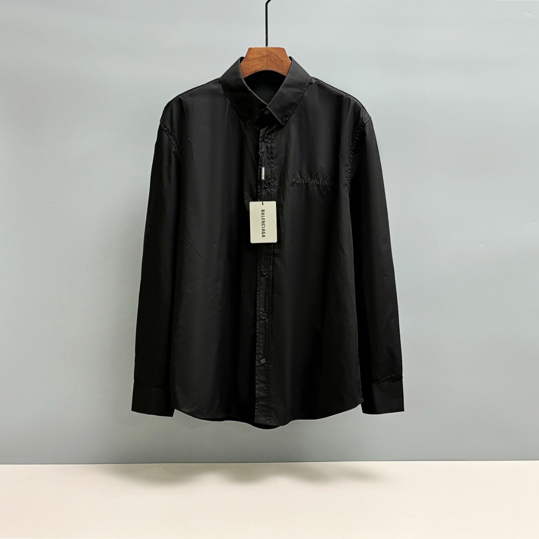 P95 BALENCIAGA/París Camisa de principios de otoño con estampado y bordado, tejido clásico de algodón de 40 cabos imita…