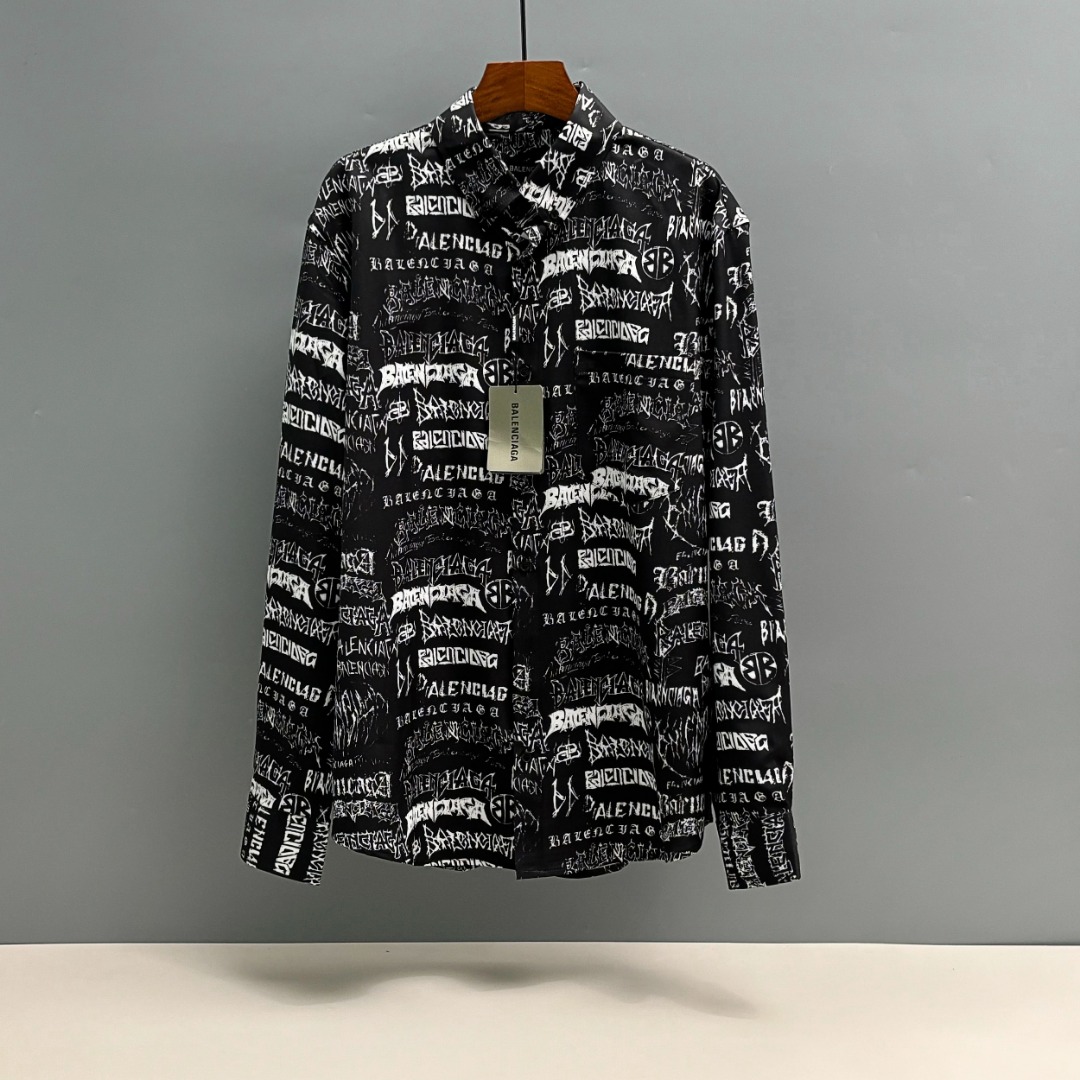 P95 BALENCIAGA/París Camisa de manga larga de tejido estampado de principios de otoño, con tejido estampado de alta cal…