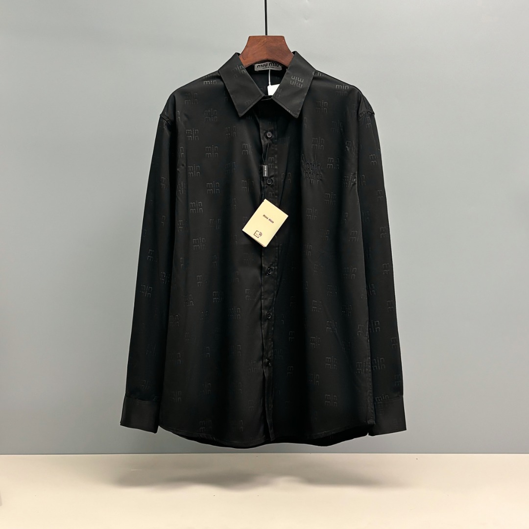 MiuMiu/Miu Miu Camisa bordada de estampado completo Tejido de sarga de algodón y poliéster de alta calidad, equilibrand…