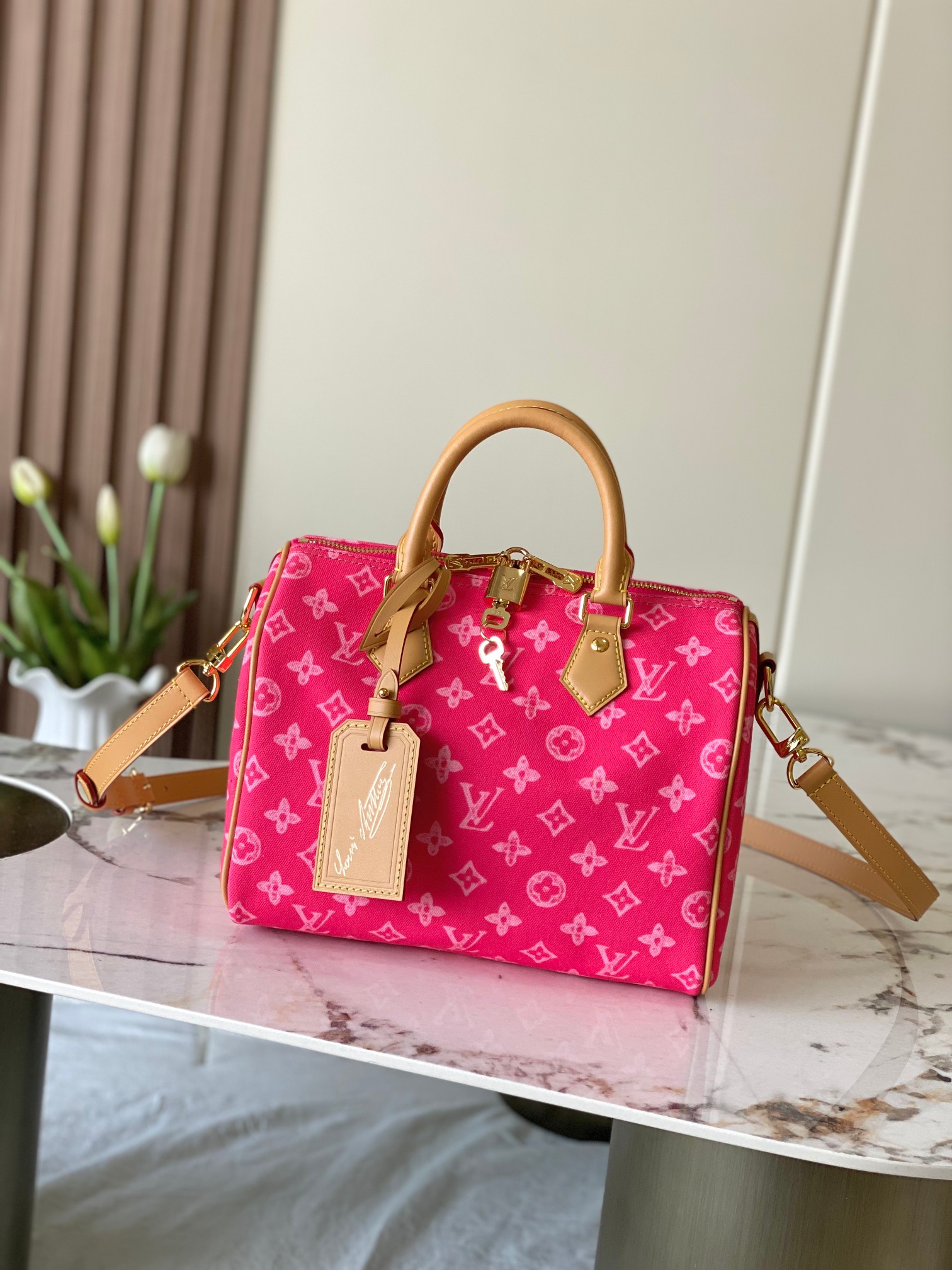 p570, versión reforzada original + herrajes de semiacero [Bolso Sac Speedy Bandoulière 25] m27528 Rosa/Color, Este mode…