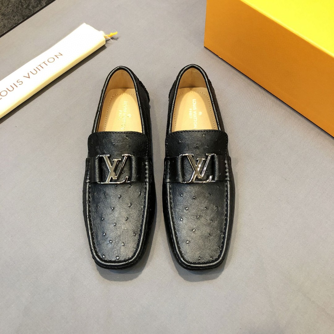 NO:350462,:【L Home】Men’s Bean Dog Shoes Official Website Synchronized〈Market Top Version〉Ostrich Pattern Cowhide + Apricot Colored Cowli Original Packaging. Black, Size 38-45.,,cowhide19860909:【L 家】男士豆豆鞋 官网同步〈市场顶级版本〉鸵鸟纹牛皮+杏色牛里 原版包装 .黑色,尺码38-45.,,cowhide,Men's shoes