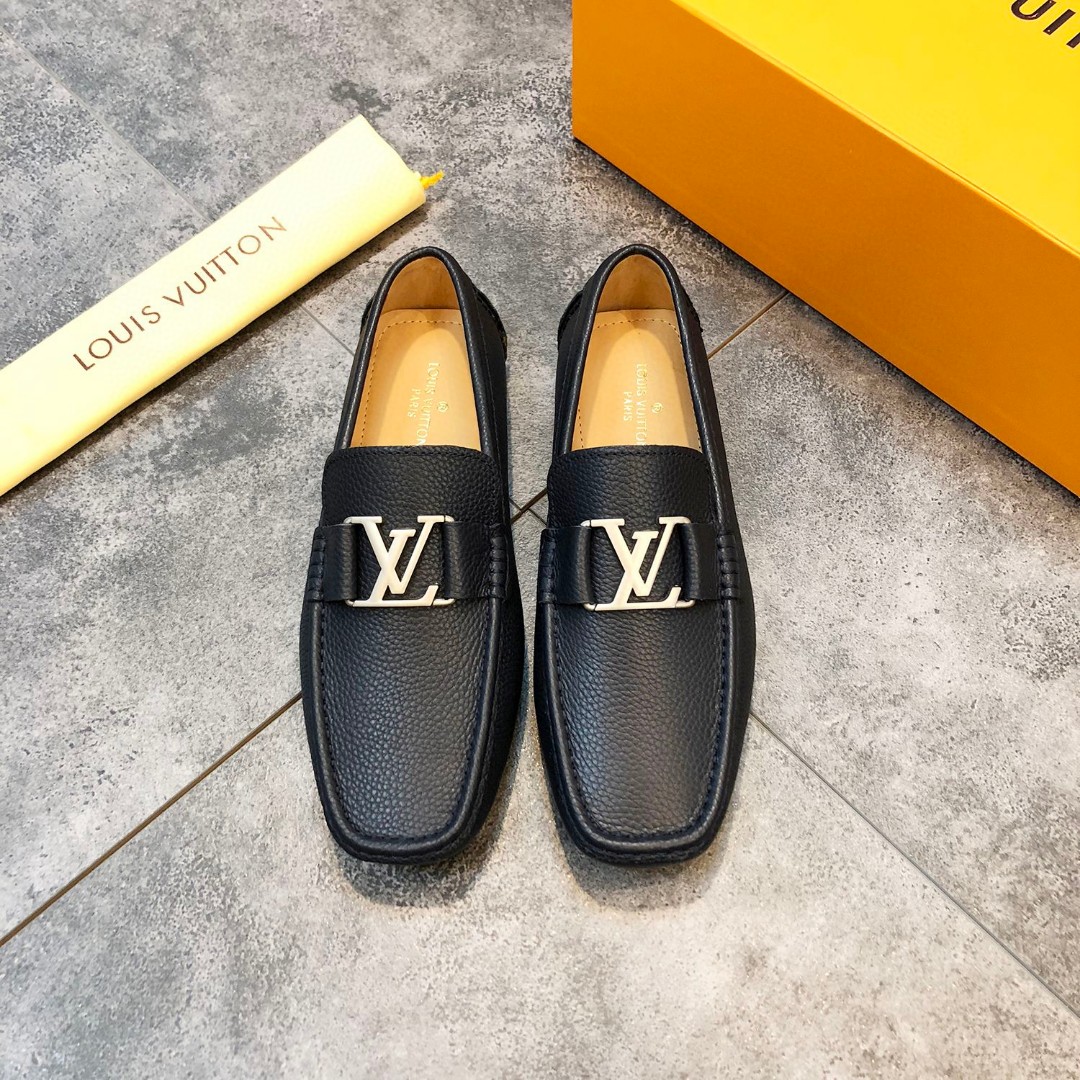 NO:350524,:【L Home】Men’s Bean Dog Shoes Official Website Synchronized〈Market Top Version〉Cowhide Grain Pattern + Apricot Color Niuli Original Packaging. Dark Blue, Size 38-45.,,cowhide19860909:【L 家】男士豆豆鞋 官网同步〈市场顶级版本〉牛皮粒纹+杏色牛里 原版包装 .深蓝色,尺码38-45.,,cowhide,Men's shoes