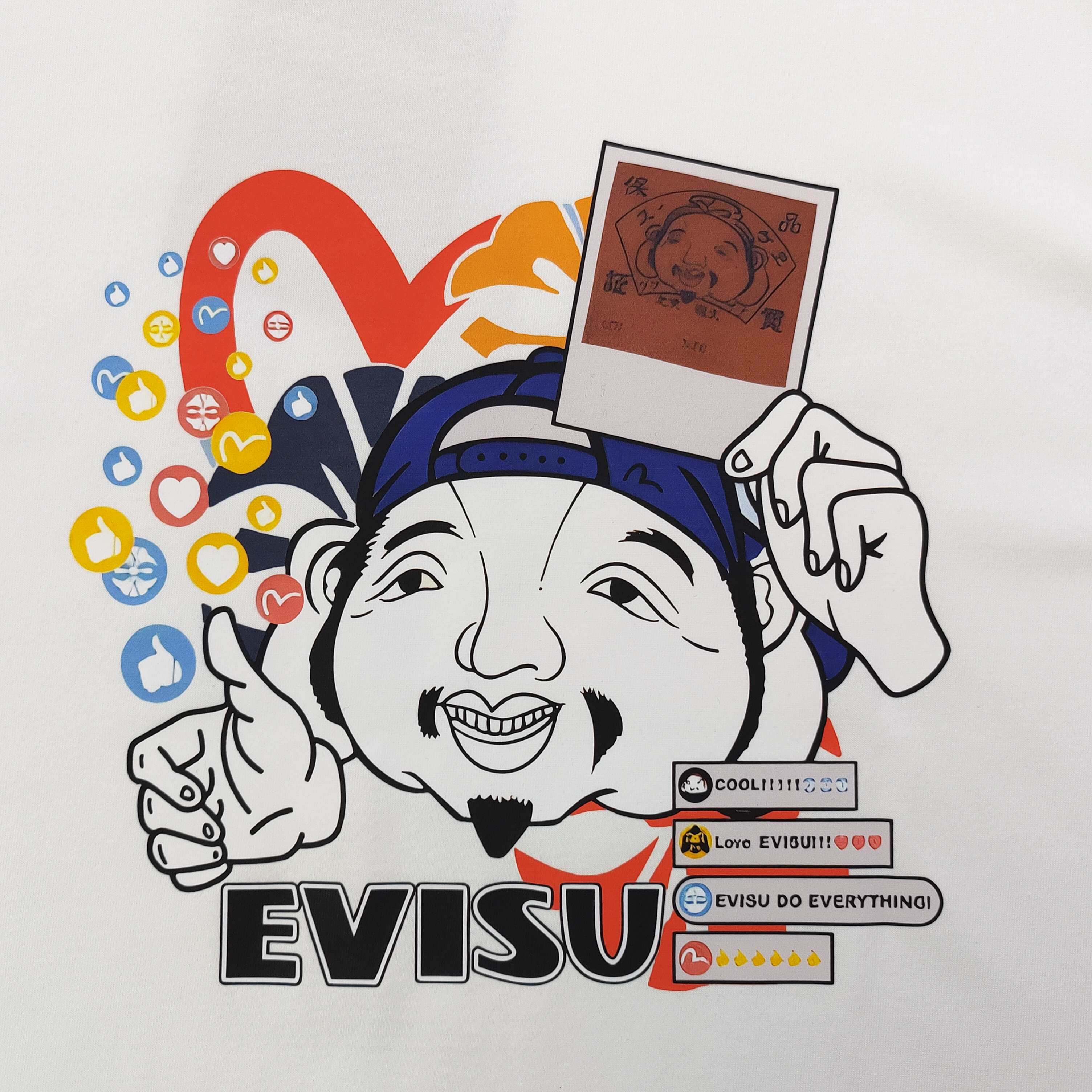 Evisu Camiseta de Manga Corta con Estampado de Buda Sonriente para Parejas 8 a1742296089989 8251