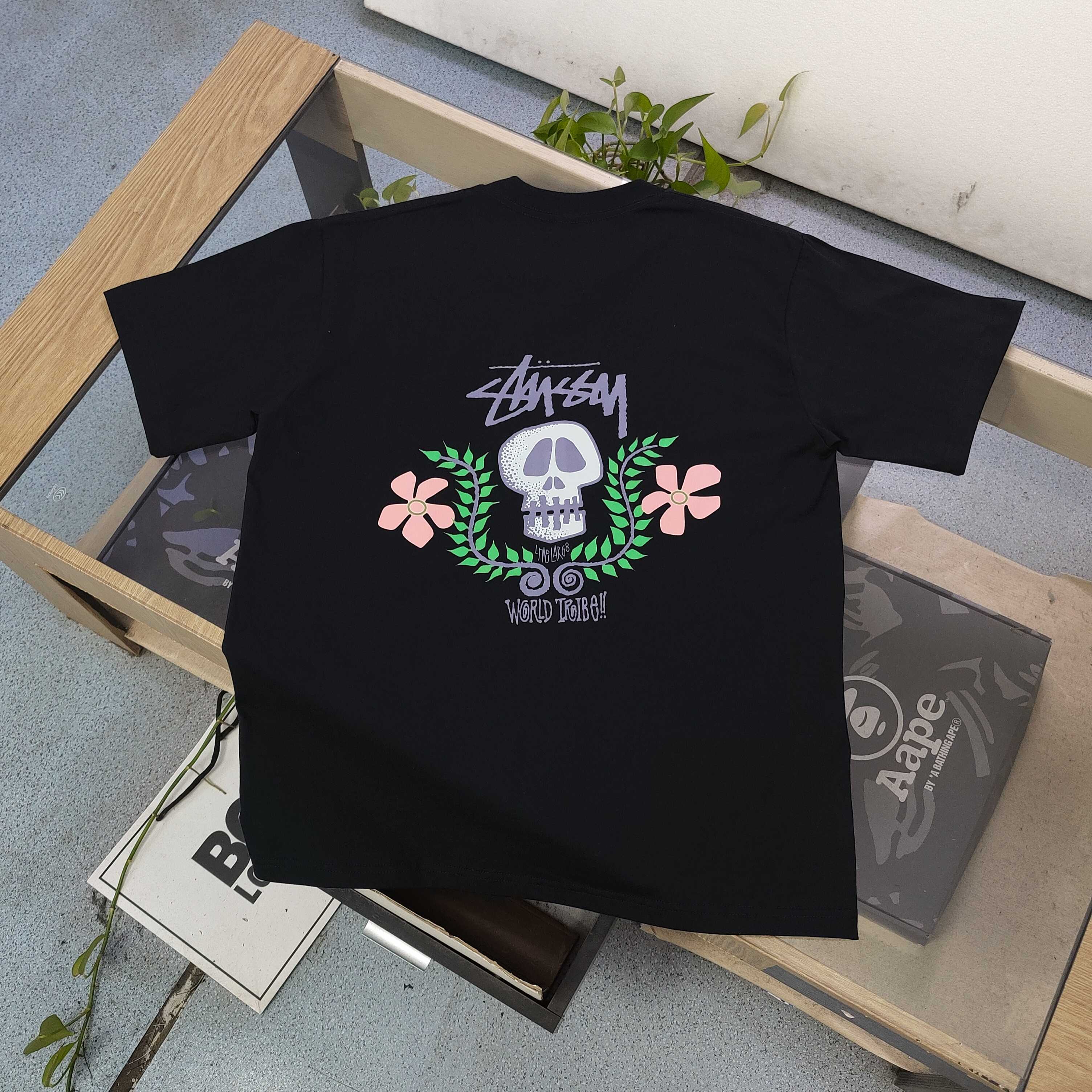 Stussy Camiseta de Manga Corta con Estampado de Calavera para Hombre y Mujer 5 a1742833659536 5788