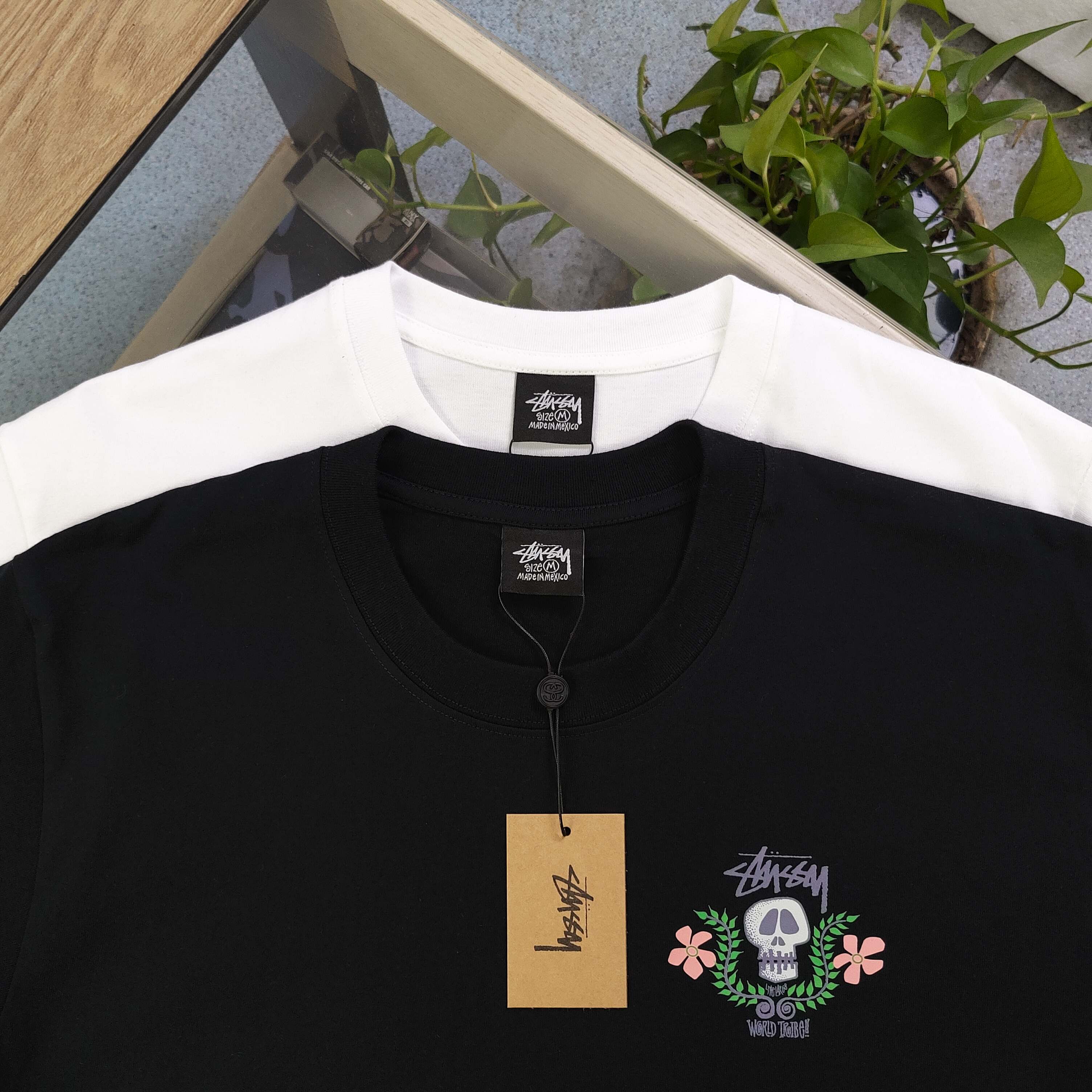 Stussy Camiseta de Manga Corta con Estampado de Calavera para Hombre y Mujer 10 a1742833662287 0224