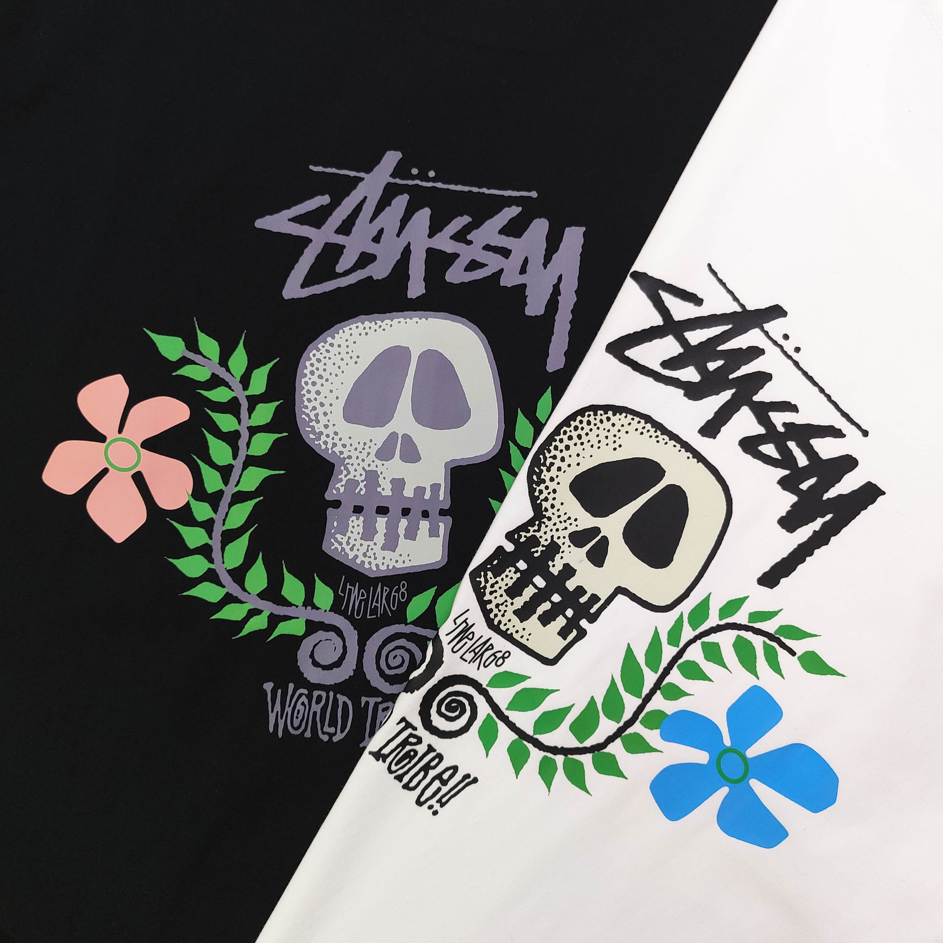 Stussy Camiseta de Manga Corta con Estampado de Calavera para Hombre y Mujer 7 a1742833663555 4864