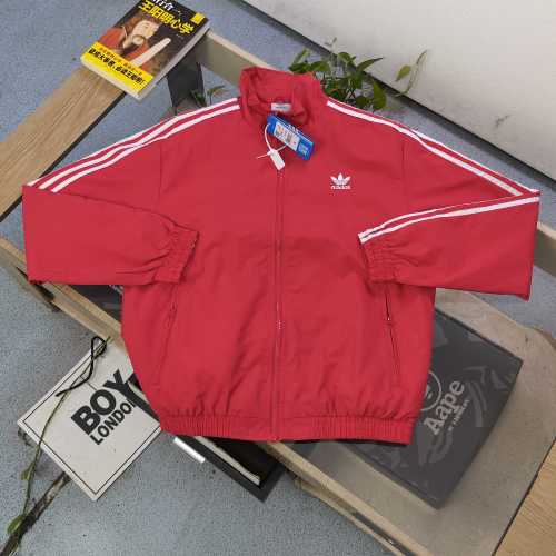 Adidas Originals Men's Red Track Jacket Classic 3-Stripes Full Zip Windbreaker 1 Adidas Originals Men's Red Track Jacket Classic 3-Stripes Full Zip Windbreaker