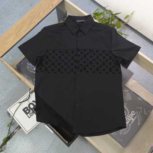 Louis Vuitton Men's Black Short Sleeve Button-Down Shirt with Monogram 1 Louis Vuitton Men's Black Short Sleeve Button-Down Shirt with Monogram