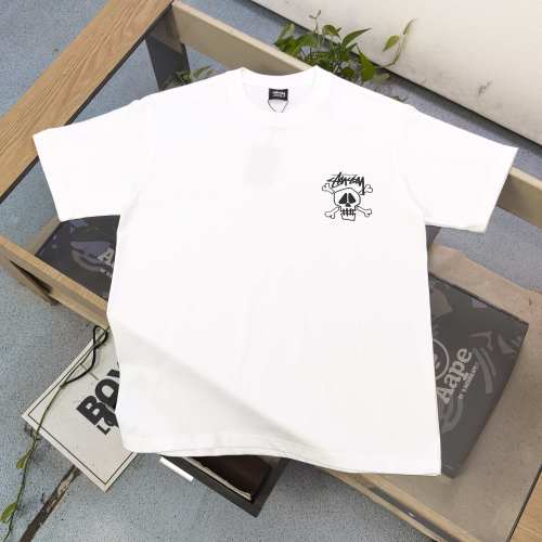 Stussy Skull Logo Print Short Sleeve T-Shirt, Casual Loose Fit Tee 1 Stussy Skull Logo Print Short Sleeve T-Shirt, Casual Loose Fit Tee