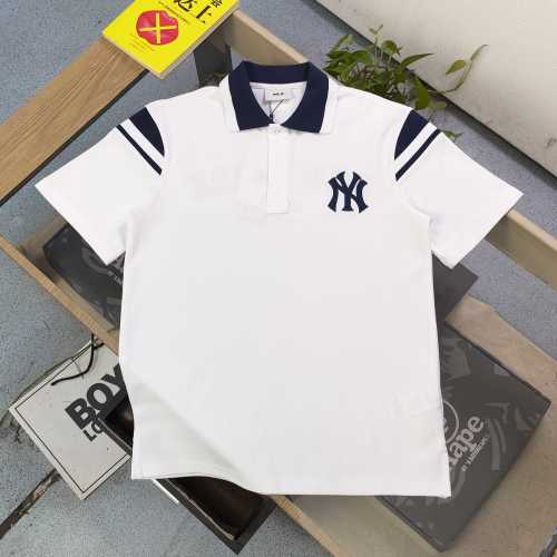 MLB New York Yankees Embroidered Polo Shirt - Striped Detail, Couple Style 1 MLB New York Yankees Embroidered Polo Shirt – Striped Detail, Couple Style