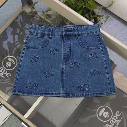 MLB New York Yankees Denim Mini Skirt NY 3D Embossed Logo Skirt 1 MLB New York Yankees Denim Mini Skirt NY 3D Embossed Logo Skirt