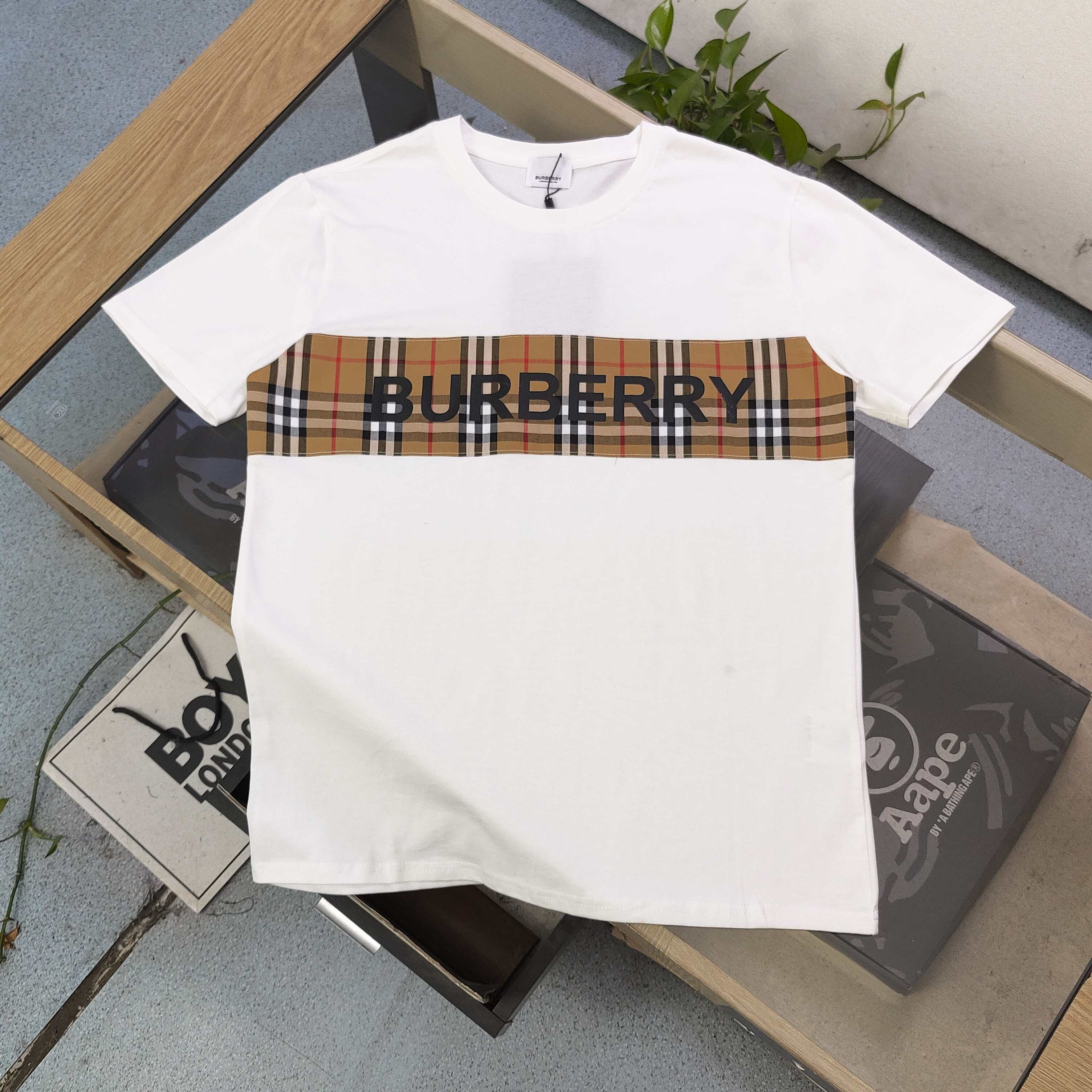 Burberry Classic Check Logo Tee - Premium Cotton, Unisex Fit