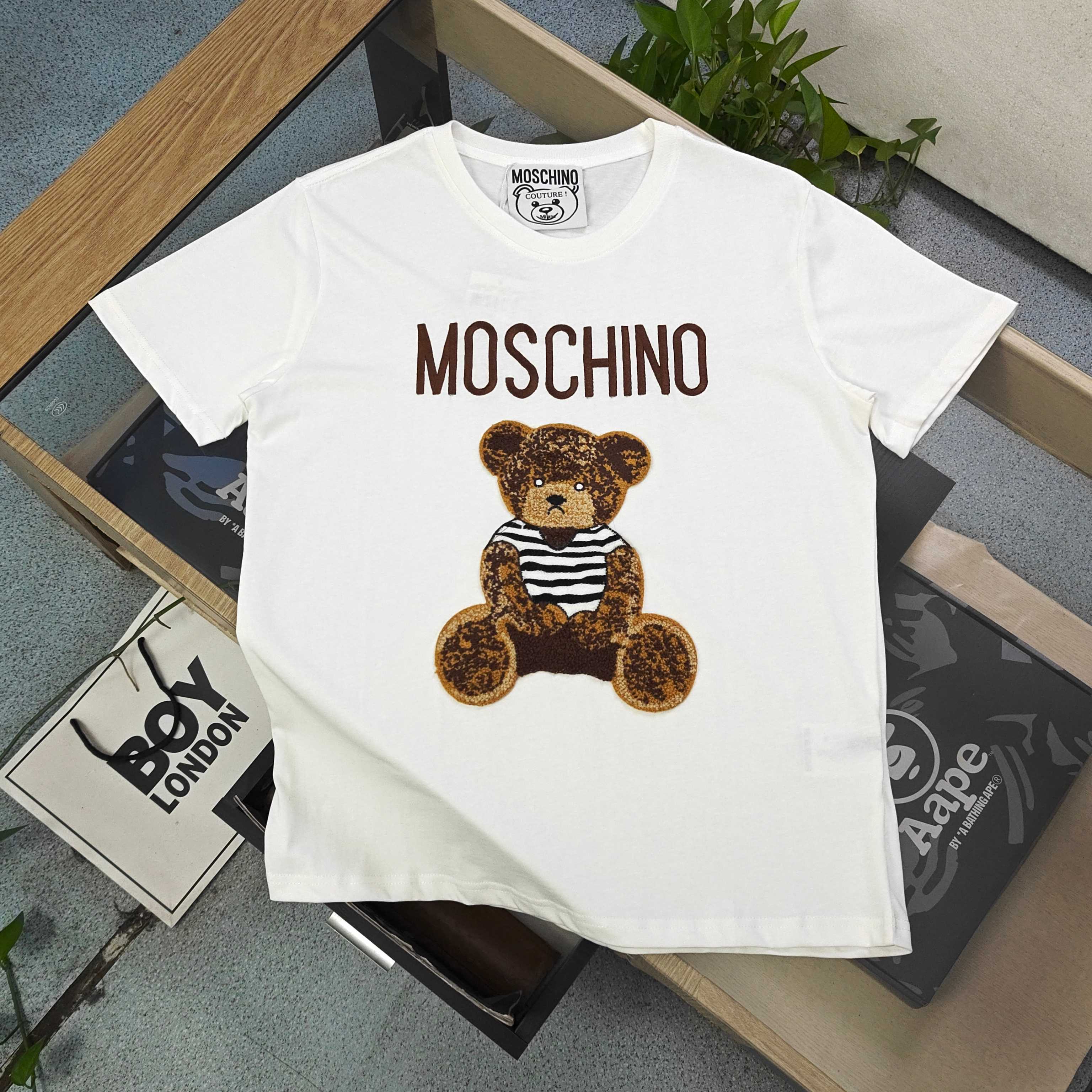 Moschino Bear Logo T-Shirt - Embroidered Cotton Crew Neck Tee for Men and Women